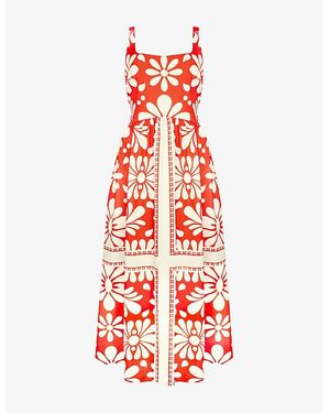 Ro&zo Raya Graphic-Print Square-Neck Cotton Maxi Dress - Red