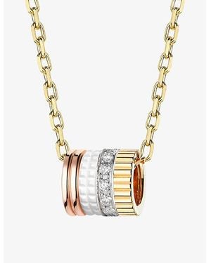 Boucheron Quatre Edition 18Ct, And Rose- Ceramic And 0.17Ct Diamond Pendant Necklace - Metallic