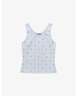 Prada Bouquet Print Ribbed Cotton-Jersey Tank Top - Blue