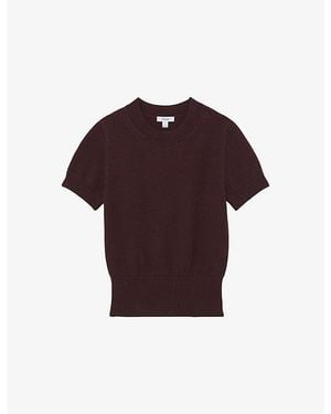 Reiss Anita Short-Sleeve Cotton And Wool-Blend Top - Purple