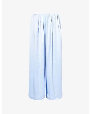 The Couture Club Wide-Leg Elasticated-Waist Satin Trousers - Blue