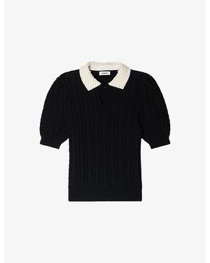 Sandro Embellished-Collar Cable-Knitted Cotton-Blend Jumper - Black