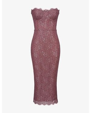 House Of Cb Alexia Strapless Floral-Lace Woven Midi Dress Xs (A-C Cup) - Purple