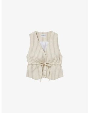 Claudie Pierlot Stripe Sleeveless Blazer Woven Top - White