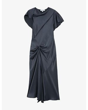 Reiss Sasha Drape-Detail Satin Midi Dress - Blue