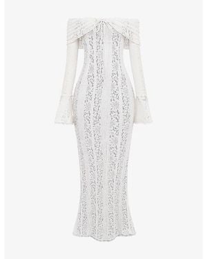 House Of Cb Belle Off-The-Shoulder Stretch-Lace Maxi Dress - White
