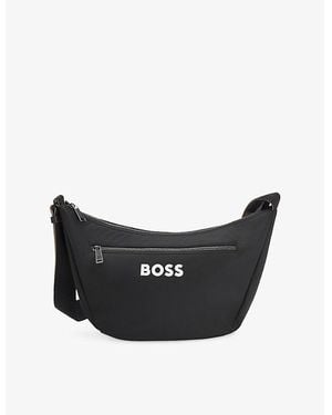BOSS Logo-Print Woven Cross Body Bag - Black