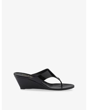 Prada Thong Patent Leather Wedge Sandals - Black