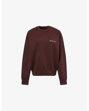 Ru & Rocka Logo-Embroidered Round-Neck Knitted Jumper - Brown