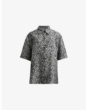 AllSaints Jemi Metallic Leopard-Print Woven Shirt - Grey