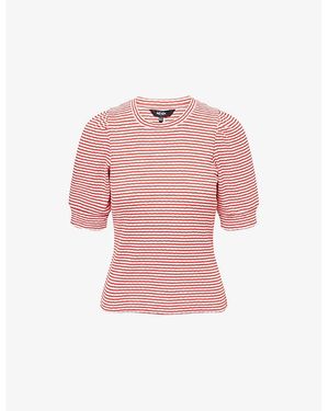 ME+EM Striped Puffed-Sleeves Cotton-Knit T-Shirt - Pink