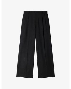 Sandro Pinstriped Wide-Leg Woven Trousers - Black