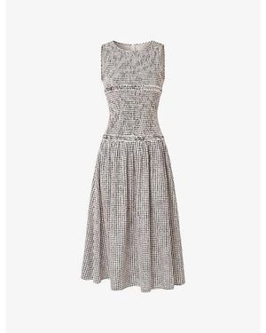 Amy Lynn Posy Gingham-Print Smocked Cotton Midi Dress - Grey