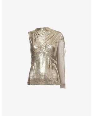 Rabanne Haut Draped Chainmail Short-Sleeve Top - Natural