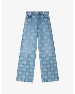 Sandro Floral Wide-Leg High-Rise Denim Jeans - Blue
