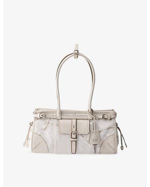 Prada Medium Bonnie Linen And Leather Shoulder Bag - White