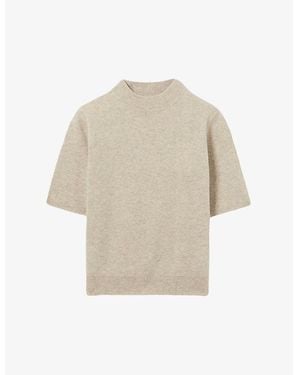 Claudie Pierlot Short-Sleeved Cropped Wool Sweater - Natural