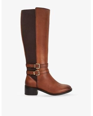 Dune Tatter Leather Knee-High Boots - Brown