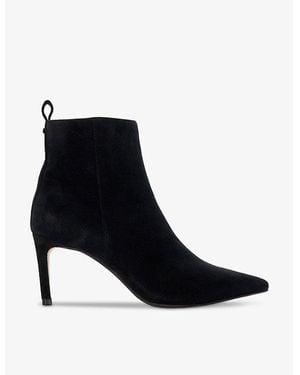 Dune Suede Obsessively Logo-Badge Stiletto-Heel Suede Ankle Boots - Black