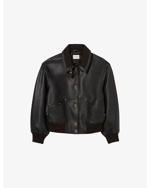 Claudie Pierlot High-Collar Leather Bomber Jacket - Black