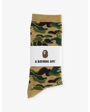 A Bathing Ape Camo-Print Stretch-Cotton Socks - Green
