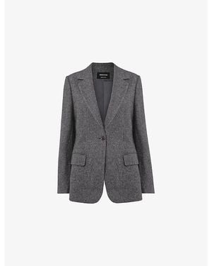 Whistles Notched-Lapel Herringbone Wool Blend Blazer - Gray