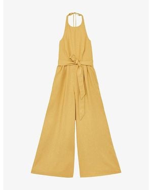 Reiss Della Halterneck Linen Jumpsuit - Yellow