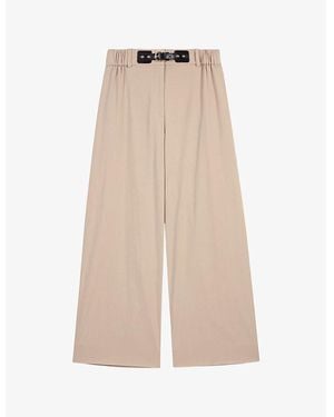 Maje Buckle-Embellished Logo-Embroidered Stretch-Cotton Trousers - Natural