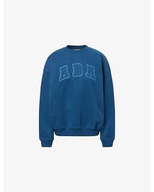 ADANOLA Oversized Brand-Embroidery Cotton-Jersey Sweatshirt - Blue