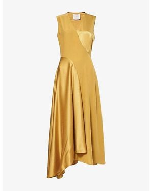 ROKSANDA Miral V-Neck Silk Midi Dress - Metallic