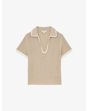 Reiss Ottilie Open-Collar Cotton And Linen Top - Natural