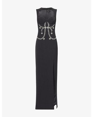 Huishan Zhang Izmara Jewel-Embellished Woven Midi Dress - Black