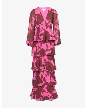 Pretty Lavish Ashton Ruffle Chiffon Maxi Dress - Red