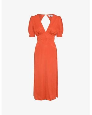 OMNES Odette V-Neck Woven Midi Dress - Red