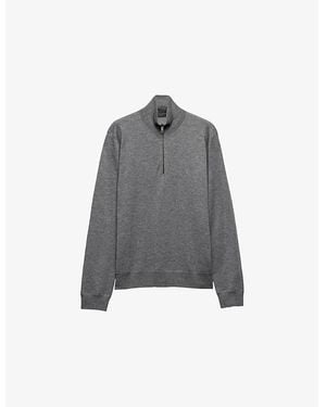 Prada Logo-Embroidery Half-Zip Cashmere-Silk Turtleneck - Gray