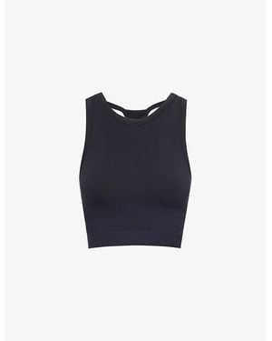 GYMSHARK Ribbed Double-Layered Cropped Stretch-Cotton Tank Top - Blue