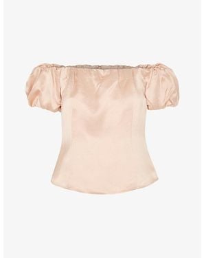 Whistles Julia Bardot Frill-Sleeve Satin Top - Natural