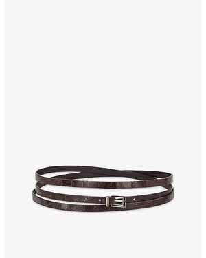 The Kooples Narrow Buckled Leather Belt - White