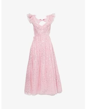 Needle & Thread Scatter Dot Ruffled Woven Midi Dress - Pink
