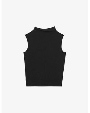 Reiss Harper Funnel-Neck Sleeveless Wool Top - Black