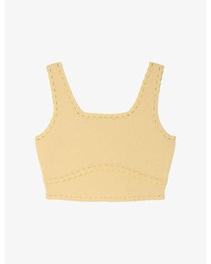 Sandro Square-Neck Cropped Knitted Top - Yellow