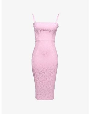 House Of Cb Ophelle Lace-Up Bodycon Jacquard Woven Midi Dress - Pink