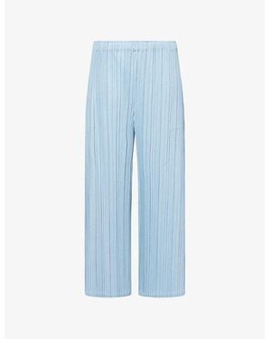 Pleats Please Issey Miyake Mellow Pleats Crop-Leg Knitted Trousers - Blue