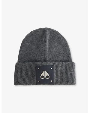 Moose Knuckles Logo-Patch Knitted Wool Beanie Hat - Grey