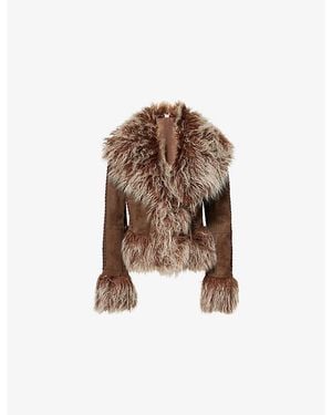 Jaded London Mongolian Faux-Fur Jacket - Brown