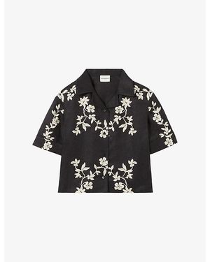 Claudie Pierlot Floral-Print Short-Sleeved Woven Shirt - Black