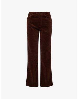 PAIGE Leenah 32' Slim Wide-Leg Stretch-Cotton Blend Trousers - Brown