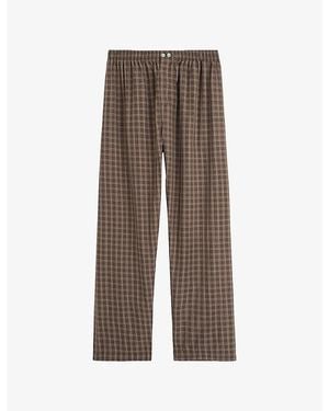 Tekla Checked Cotton Pyjama Bottoms - Brown