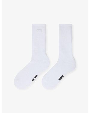 Sandro Embroidered Logo-Patch Ribbed Stretch-Cotton Socks - White