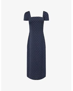 Odd Muse Polka-Dot Square-Neck Woven Midi Dress - Blue